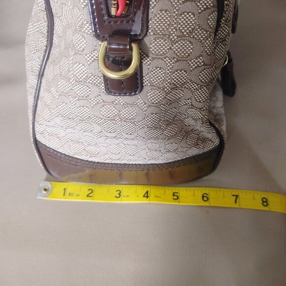 Coach Poppy Signature Handbag Satchel Oxford Khaki Mahogany Patent Leather Trim - Picture 6 of 16